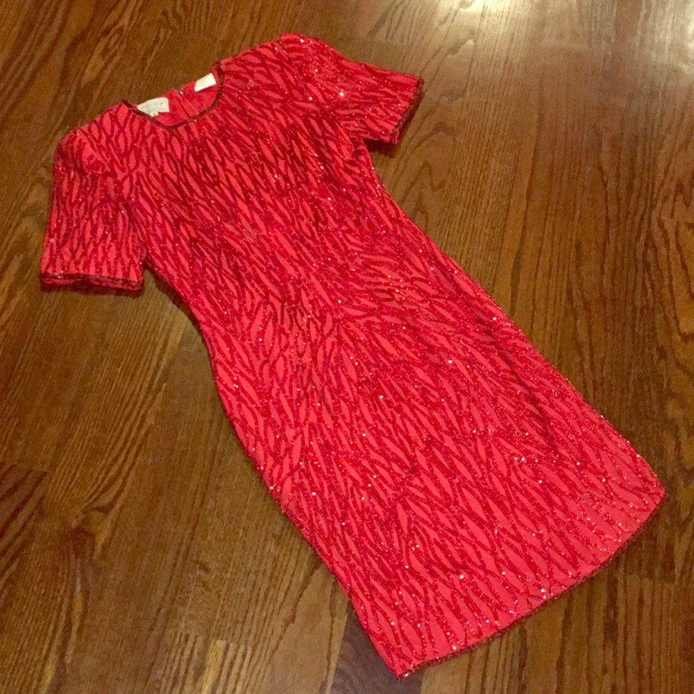 Vintage Stenay red sequined dress